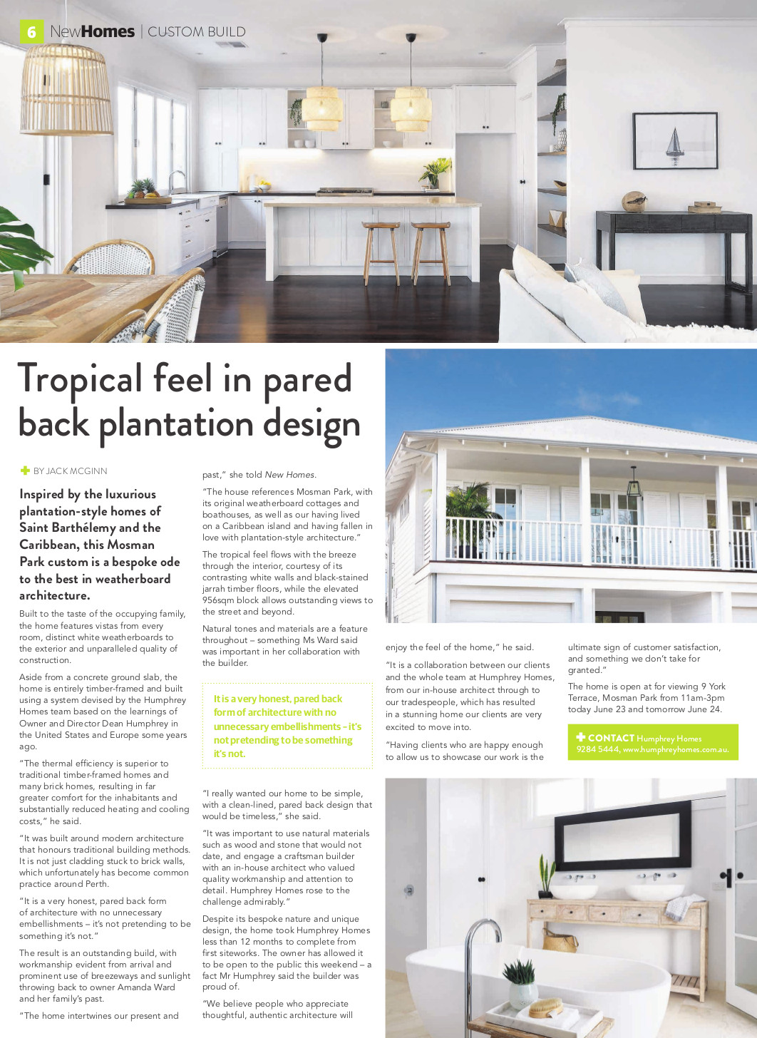 Humphrey Homes plantation architecture story in The West Australian New Homes